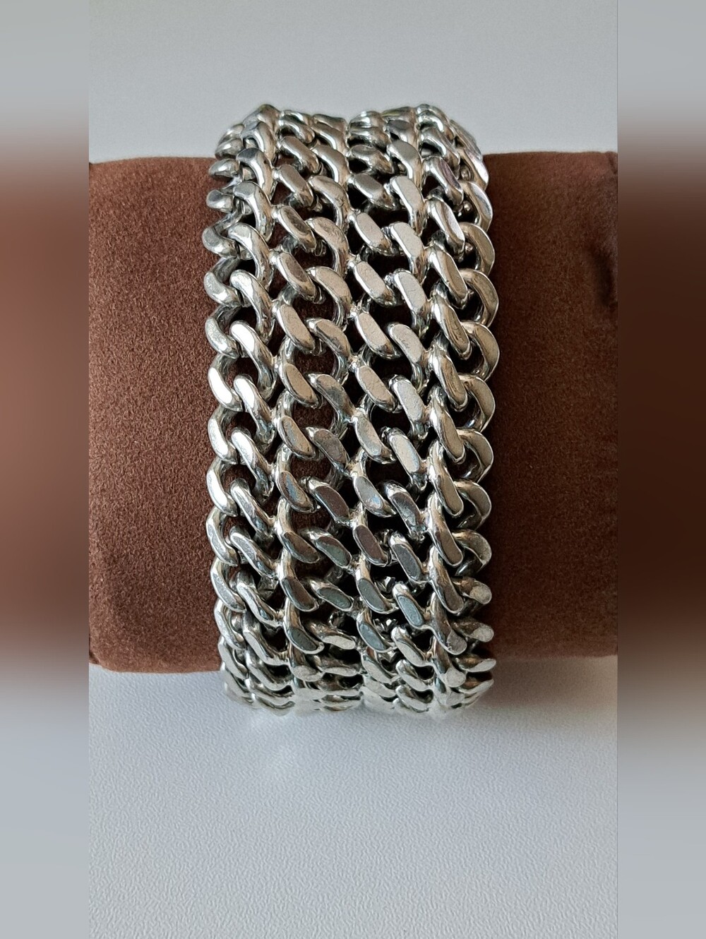 Vintage Monet Silver-Tone Wide Chainmail Mesh Link Bracelet